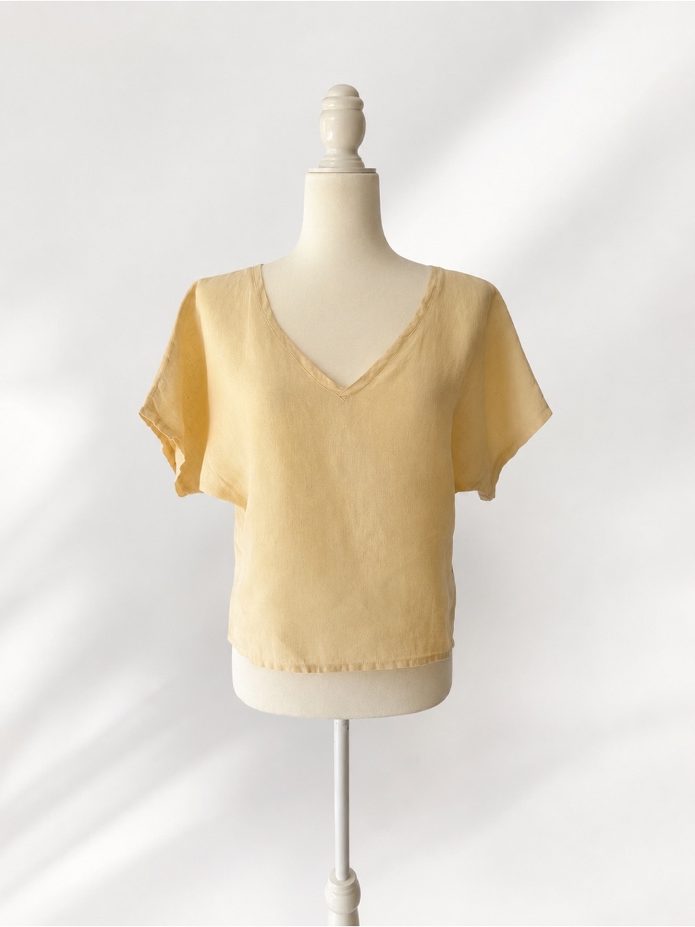 Custom-Made Stonewashed Linen V-Neck Top